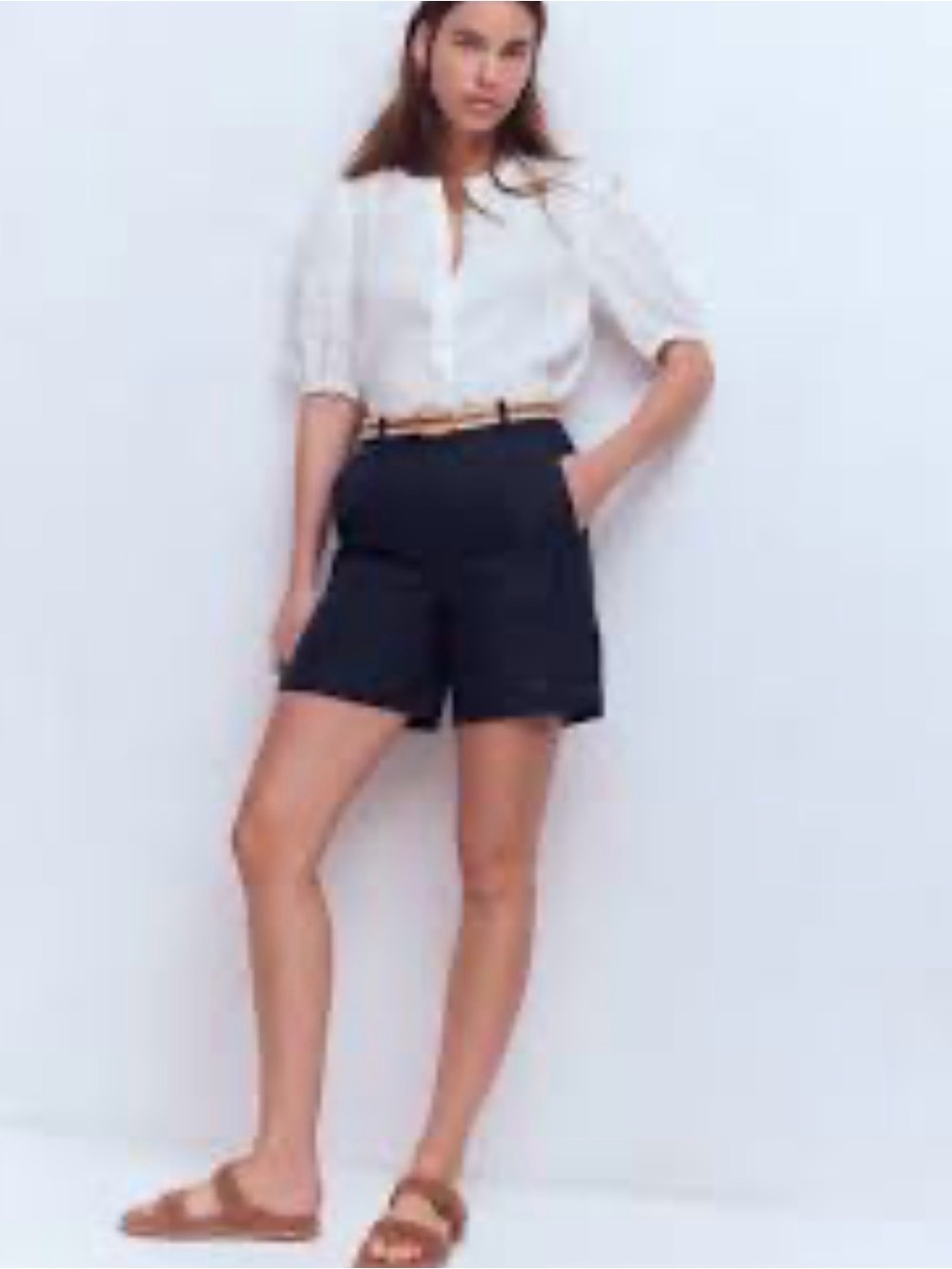 Boden High Waist Pleated Shorts Women’s Size 4 Navy Blue Linen